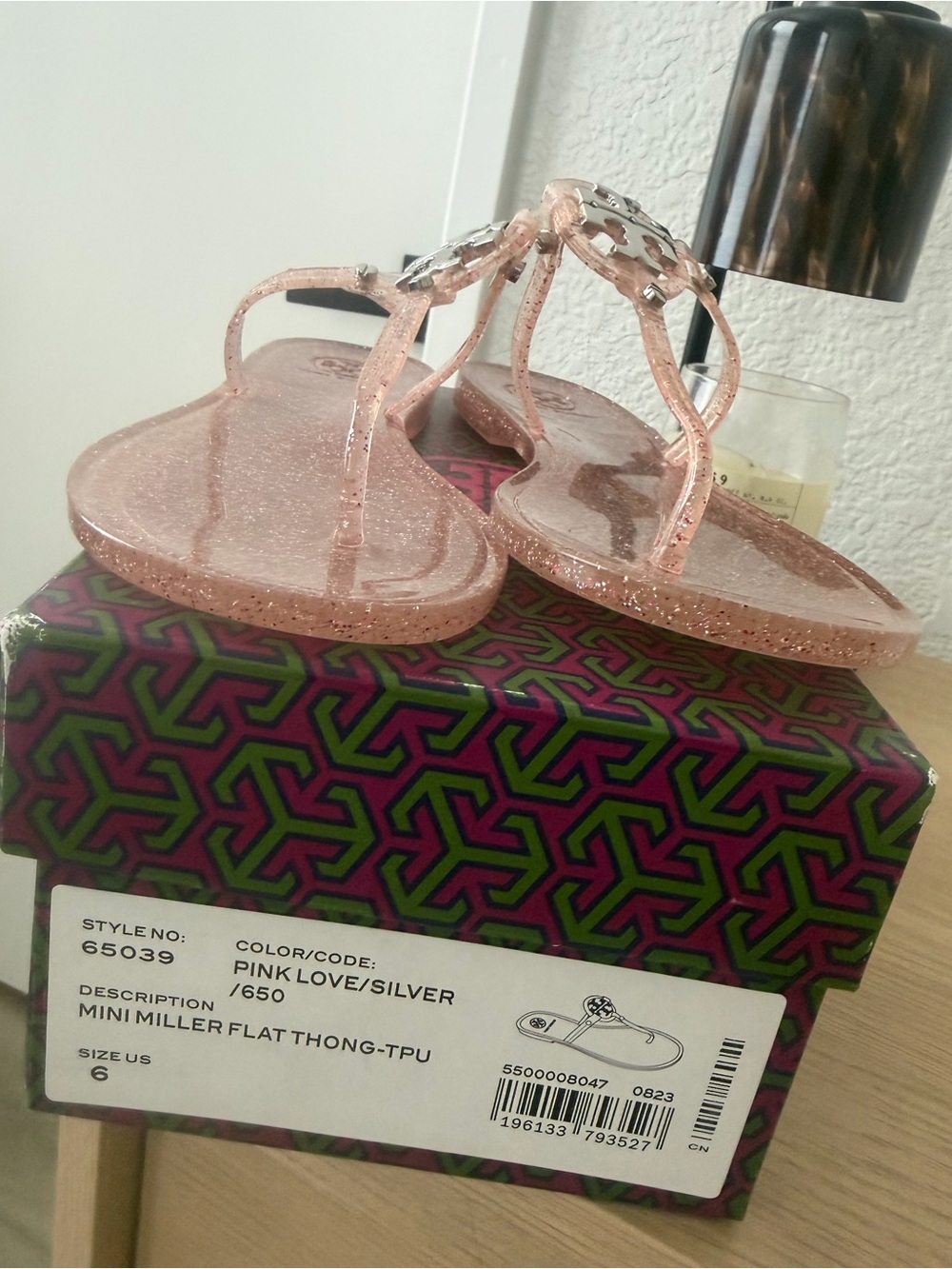 Tory Burch Pink Glitter Mini Miller Jelly Thong Sandal